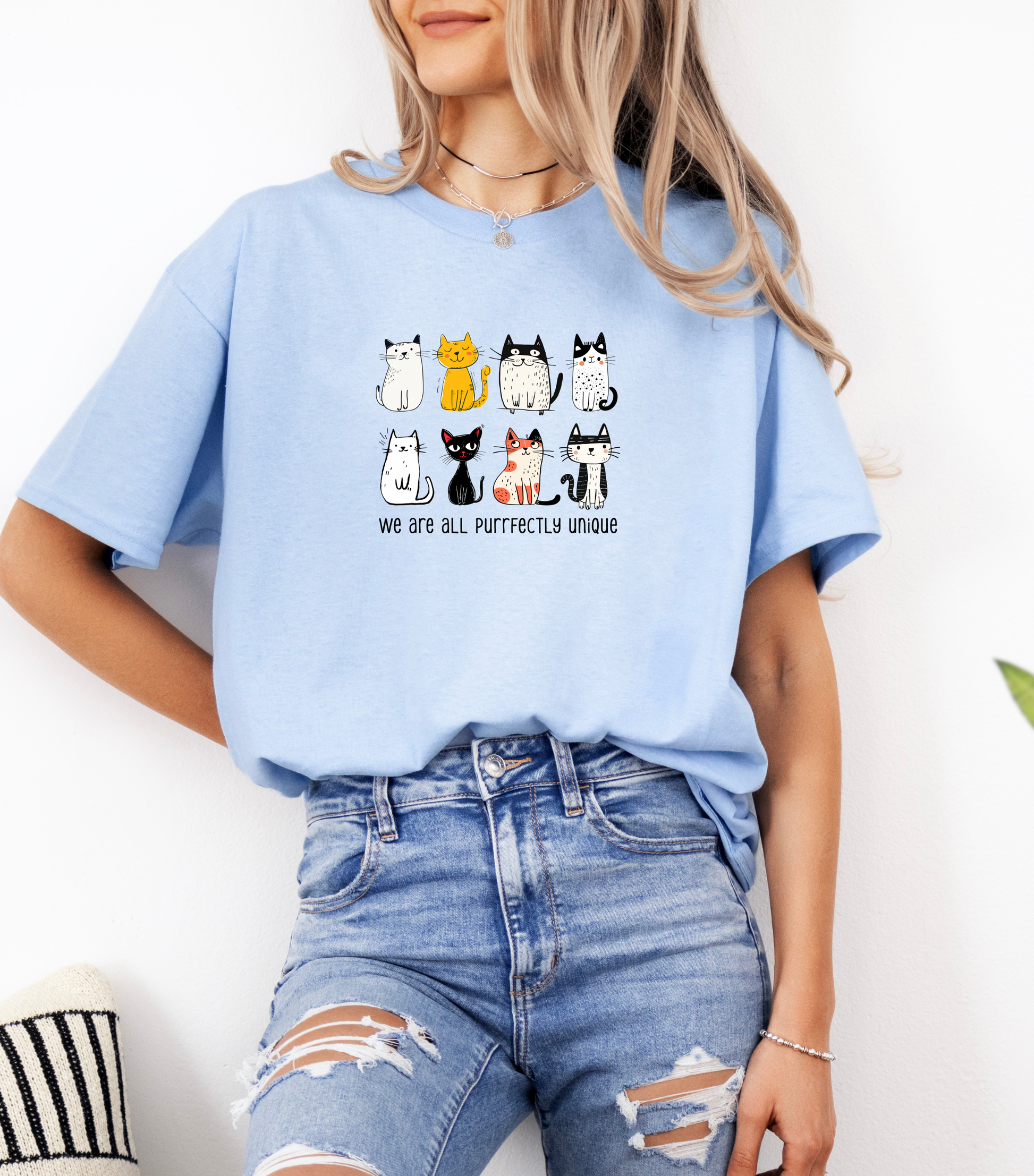 We are all purrfectly unique T-shirt - Light Blue